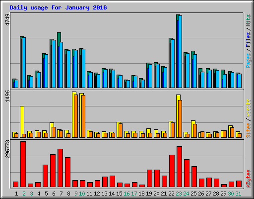 Daily usage for January 2016